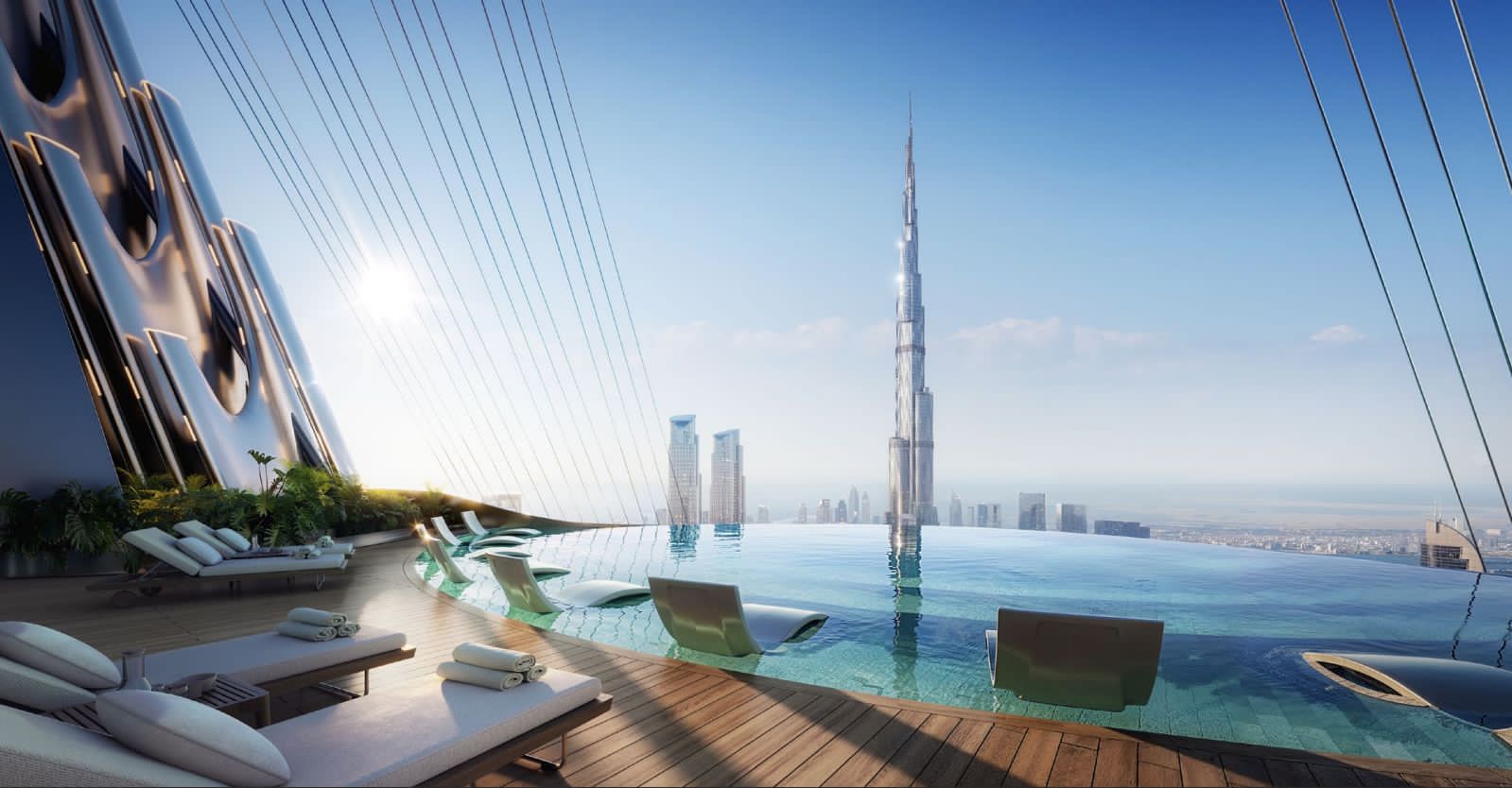 Skyblade binghatti piscine et vue burj khalifa