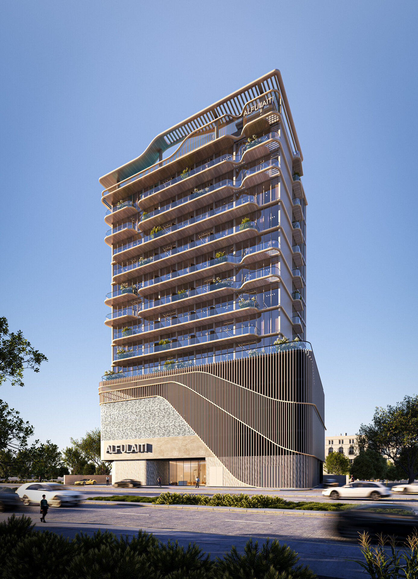 Elan Tower by Al Fulaiti Development – façade de la tour de jour, Dubai Land