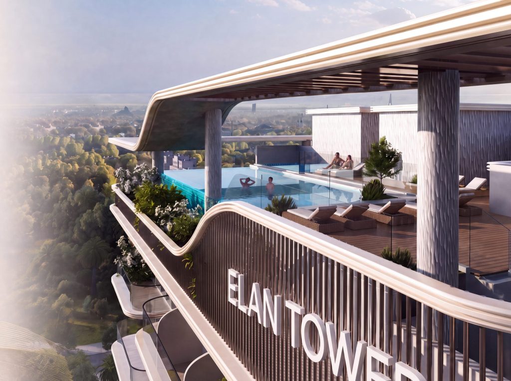 Elan Tower by Al Fulaiti Development – piscine à débordement sur le toit-terrasse, Dubai Land