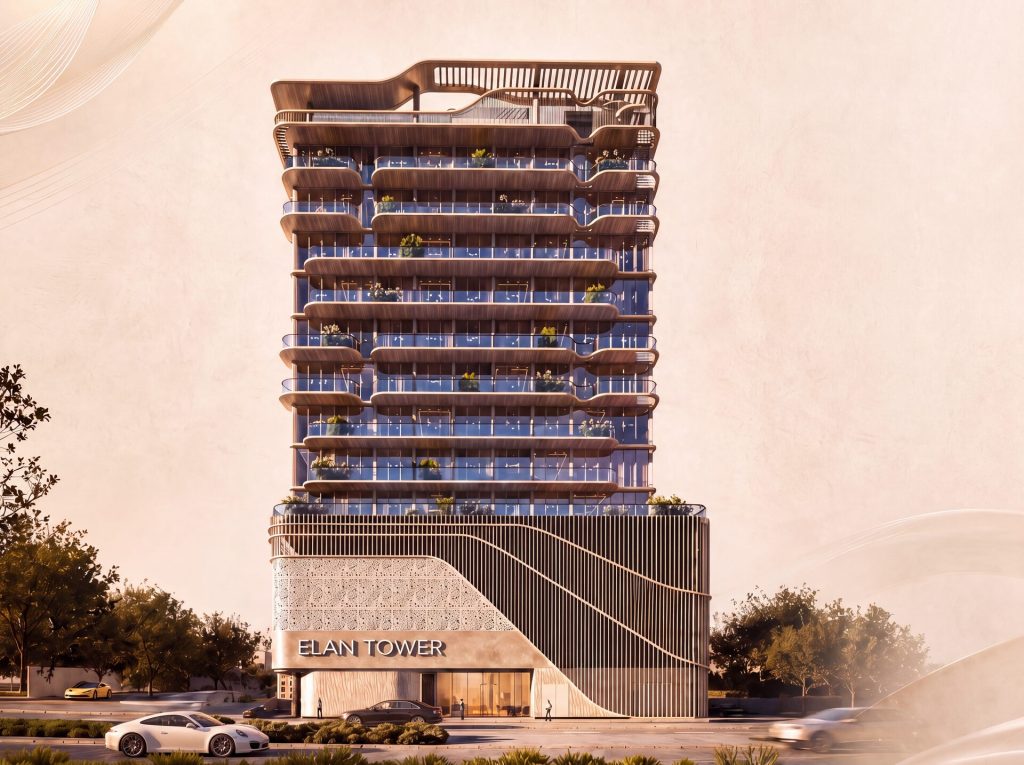 Elan Tower by Al Fulaiti Development – façade principale et entrée de la tour, Dubai Land