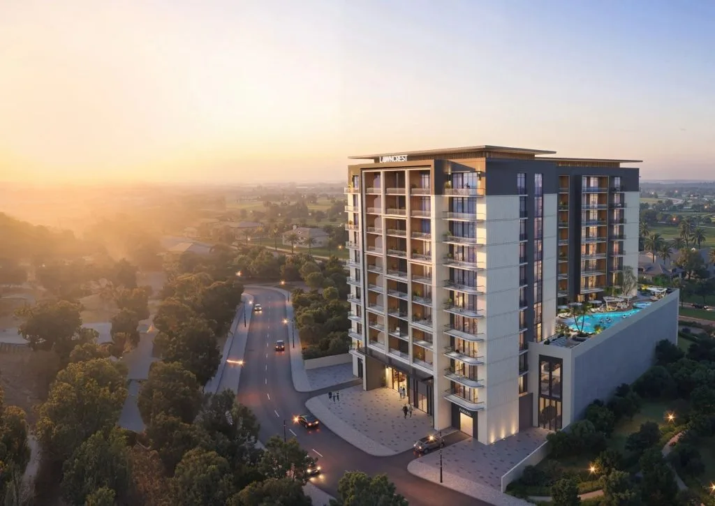 Lawncrest by Zimaya, façade au coucher du soleil