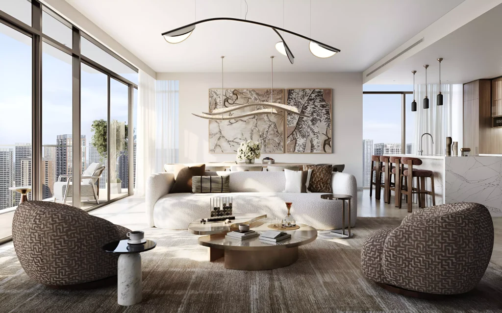 Valia by Emaar, séjour lumineux avec cuisine ouverte