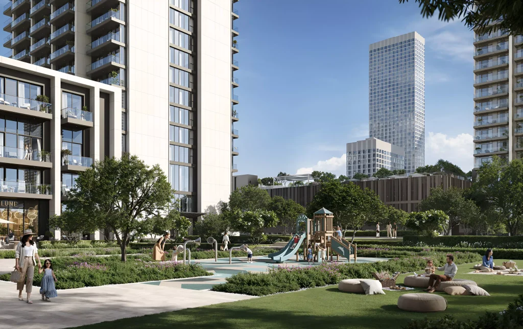 Valia by Emaar, jardins et aire de jeux au pied de la tour